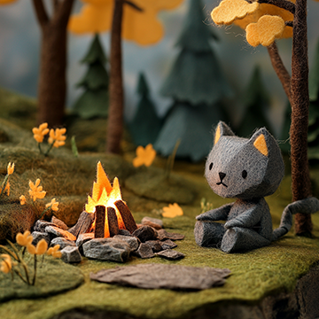 Origami Cat made from Felt - AI image created with Midjourney