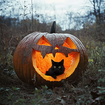 Halloween Pumpking with Cat - AI image created with Midjourney