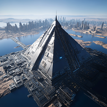 Sci-Fi City Pyramid - AI image created with Midjourney